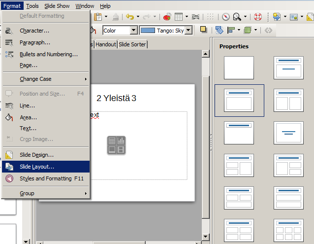 Impressin layout-valikko