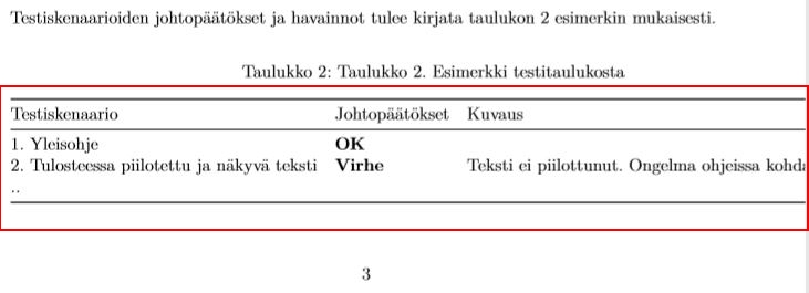Kuva 3. Taulukko osittain tulostusalueen ulkopuolella.