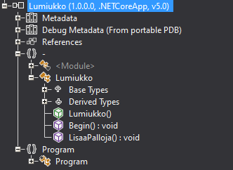 Lumiukko.dll ja laajennettuna ILSpy-ohjelmassa
